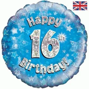 Oaktree 18 inch Happy 16th Birthday Blue Holographic Foil Balloon