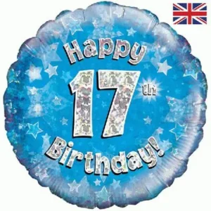 Oaktree 18 inch Happy 17th Birthday Blue Holographic Foil Balloon