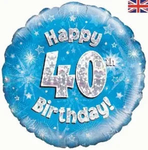 Oaktree 18 inch Happy 40th Birthday Blue Holographic Foil Balloon
