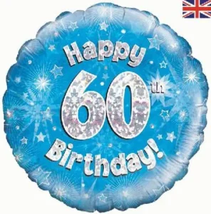Oaktree 18 inch Happy 60th Birthday Blue Holographic Foil Balloon
