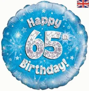 Oaktree 18 inch Happy 65th Birthday Blue Holographic Foil Balloon