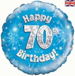 Oaktree 18 inch Happy 70th Birthday Blue Holographic Foil Balloon