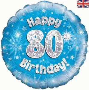 Oaktree 18 inch Happy 80th Birthday Blue Holographic Foil Balloon