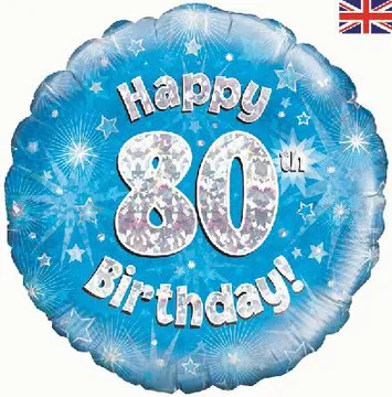 Oaktree 18 inch Happy 80th Birthday Blue Holographic Foil Balloon
