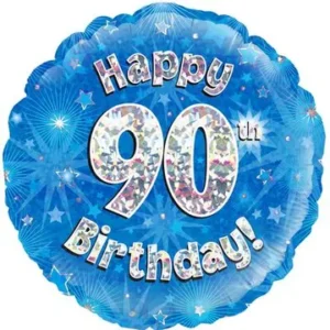 Oaktree 18 inch Happy 90th Birthday Blue Holographic Foil Balloon
