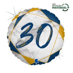 Grabo 18 inch Marble Mate Blue Age 30 Foil Balloon