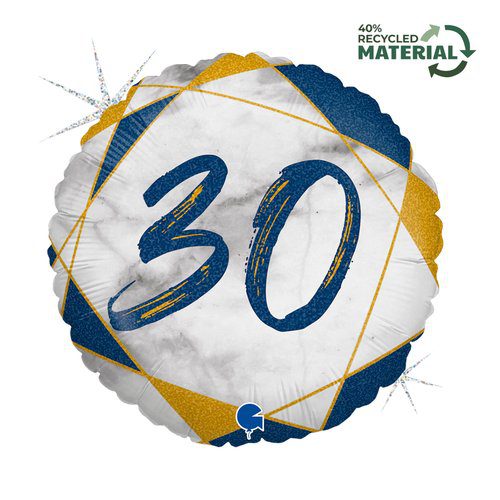 Grabo 18 inch Marble Mate Blue Age 30 Foil Balloon