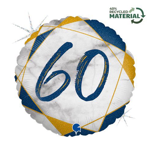 Grabo 18 inch Marble Mate Blue Age 60 Foil Balloon