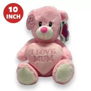 10 inch I Love Mum Pink Bear With Heart
