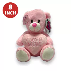 8 inch I Love Mum Pink Bear With Heart