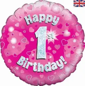 Oaktree 18 inch Happy 1st Birthday Pink Holographic Foil Balloon
