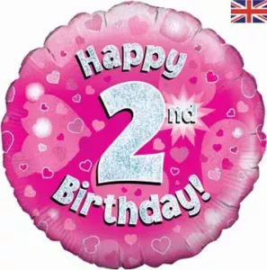 Oaktree 18 inch Happy 2nd Birthday Pink Holographic Foil Balloon