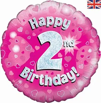Oaktree 18 inch Happy 2nd Birthday Pink Holographic Foil Balloon