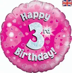 Oaktree 18 inch Happy 3rd Birthday Pink Holographic Foil Balloon