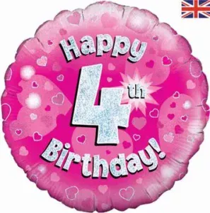 Oaktree 18 inch Happy 4th Birthday Pink Holographic Foil Balloon