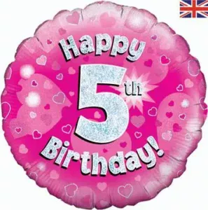 Oaktree 18 inch Happy 5th Birthday Pink Holographic Foil Balloon