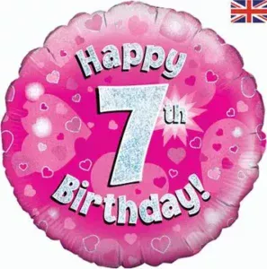 Oaktree 18 inch Happy 7th Birthday Pink Holographic Foil Balloon