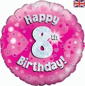 Oaktree 18 inch Happy 8th Birthday Pink Holographic Foil Balloon