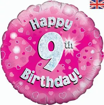 Oaktree 18 inch Happy 9th Birthday Pink Holographic Foil Balloon