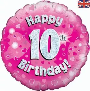 Oaktree 18 inch Happy 10th Birthday Pink Holographic Foil Balloon