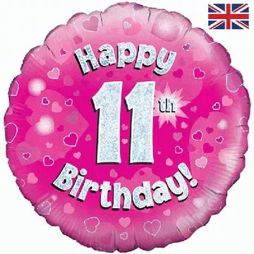 Oaktree 18 inch Happy 11th Birthday Pink Holographic Foil Balloon