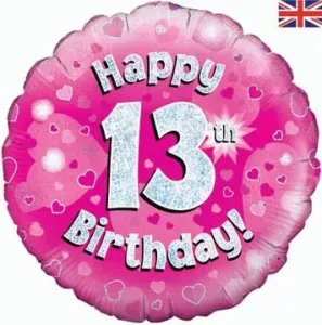 Oaktree 18 inch Happy 13th Birthday Pink Holographic Foil Balloon