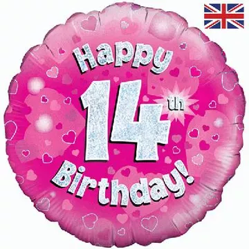 Oaktree 18 inch Happy 14th Birthday Pink Holographic Foil Balloon
