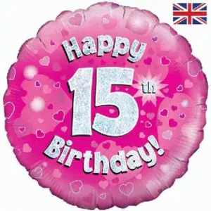 Oaktree 18 inch Happy 15th Birthday Pink Holographic Foil Balloon
