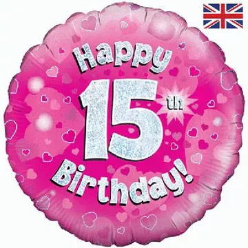 Oaktree 18 inch Happy 15th Birthday Pink Holographic Foil Balloon