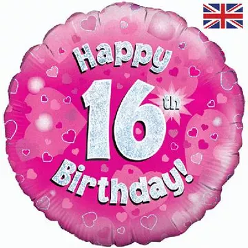 Oaktree 18 inch Happy 16th Birthday Pink Holographic Foil Balloon