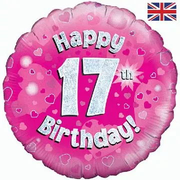 Oaktree 18 inch Happy 17th Birthday Pink Holographic Foil Balloon