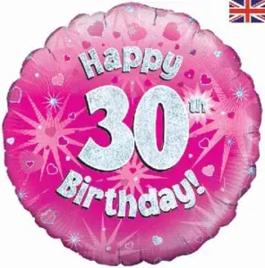 Oaktree 18 inch Happy 30th Birthday Pink Holographic Foil Balloon
