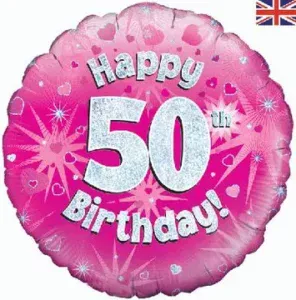 Oaktree 18 inch Happy 50th Birthday Pink Holographic Foil Balloon