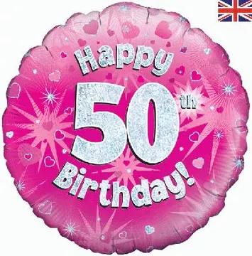 Oaktree 18 inch Happy 50th Birthday Pink Holographic Foil Balloon