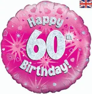 Oaktree 18 inch Happy 60th Birthday Pink Holographic Foil Balloon
