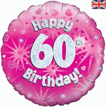 Oaktree 18 inch Happy 60th Birthday Pink Holographic Foil Balloon
