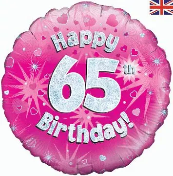 Oaktree 18 inch Happy 65th Birthday Pink Holographic Foil Balloon