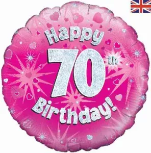 Oaktree 18 inch Happy 70th Birthday Pink Holographic Foil Balloon