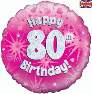 Oaktree 18 inch Happy 80th Birthday Pink Holographic Foil Balloon