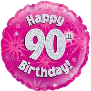 Oaktree 18 inch Happy 90th Birthday Pink Holographic Foil Balloon