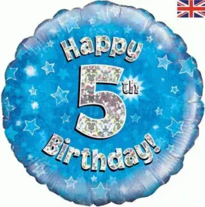 Oaktree 18 inch Happy 5th Birthday Blue Holographic Foil Balloon