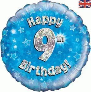 Oaktree 18 inch Happy 9th Birthday Blue Holographic Foil Balloon