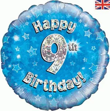 Oaktree 18 inch Happy 9th Birthday Blue Holographic Foil Balloon