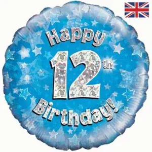 Oaktree 18 inch Happy 12th Birthday Blue Holographic Foil Balloon