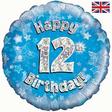 Oaktree 18 inch Happy 12th Birthday Blue Holographic Foil Balloon