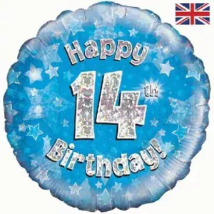 Oaktree 18 inch Happy 14th Birthday Blue Holographic Foil Balloon