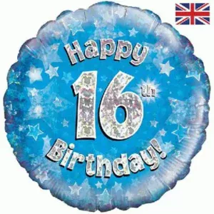 Oaktree 18 inch Happy 16th Birthday Blue Holographic Foil Balloon