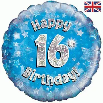Oaktree 18 inch Happy 16th Birthday Blue Holographic Foil Balloon