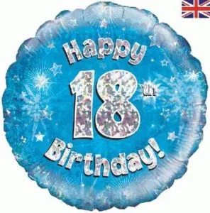 Oaktree 18 inch Happy 18th Birthday Blue Holographic Foil Balloon