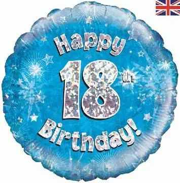 Oaktree 18 inch Happy 18th Birthday Blue Holographic Foil Balloon